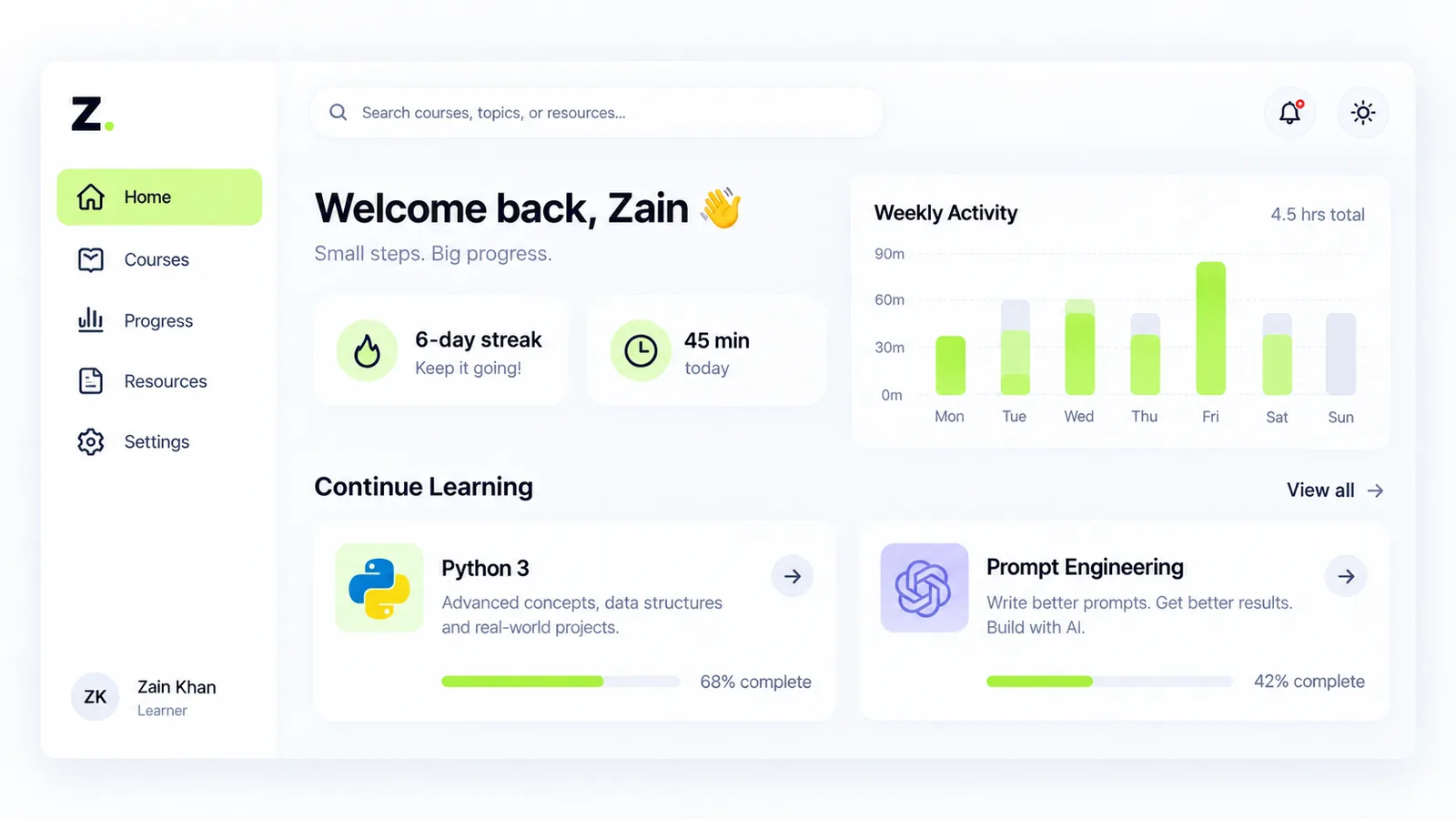 Learning Dashboard — Vision & Innovation
