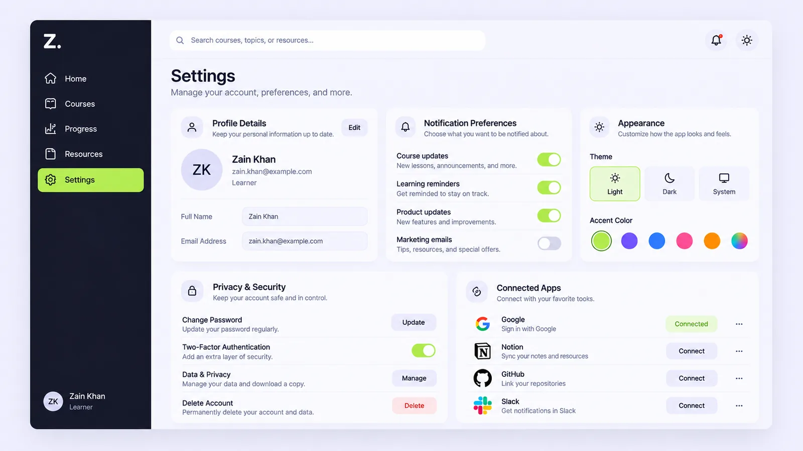 Learning Dashboard — User-Centric Design